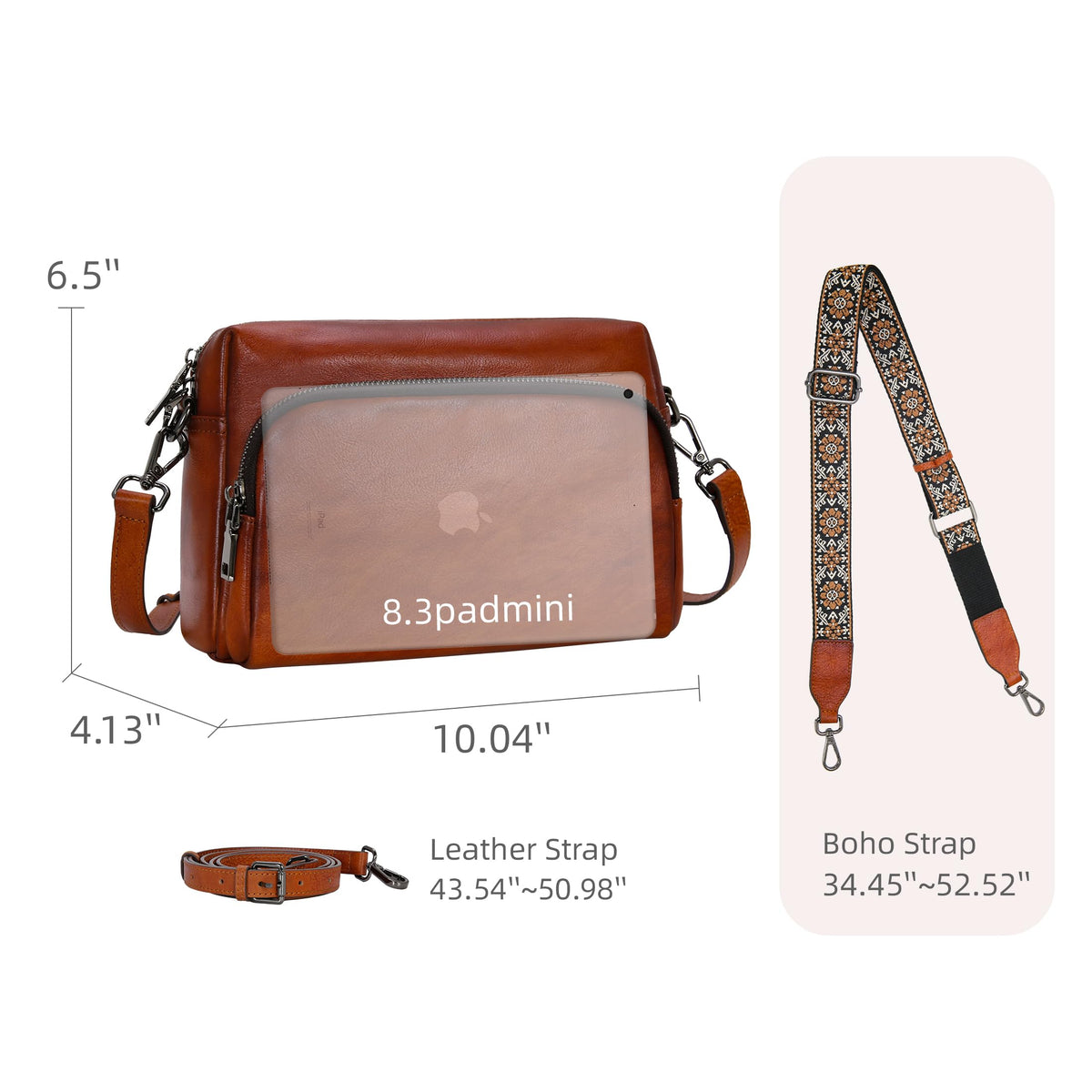 Iswee Genuine Leather Purses and Handbags for Women Crossbody Bags Small Fall Purse Travel Satchel Shoulder Handbag with Guitar Strap Pocketbooks Everyday Bag (Brown)