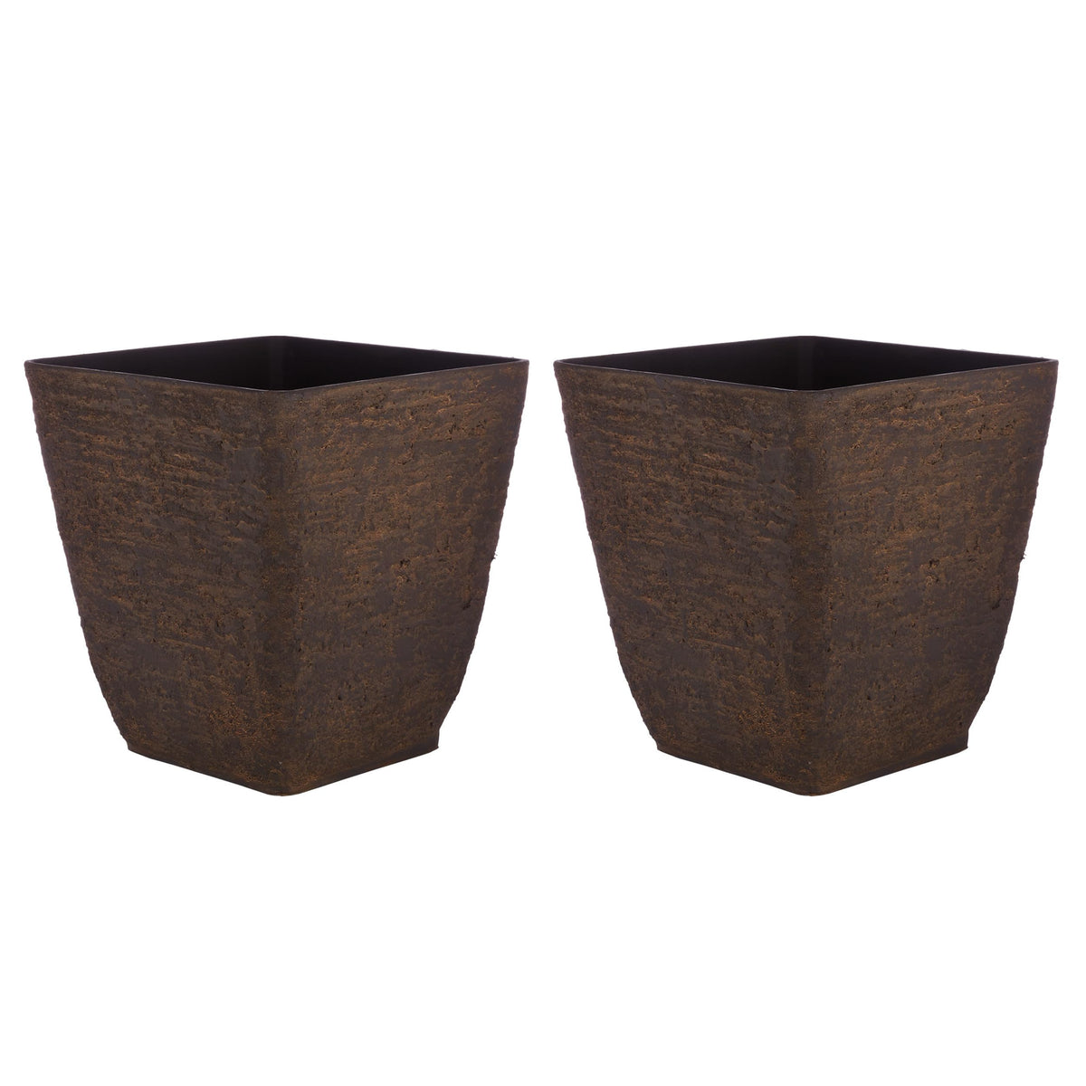 Alpine Corporation Indoor Outdoor Textured Stone Look Squared Planters, Medium, Large - Set of 2