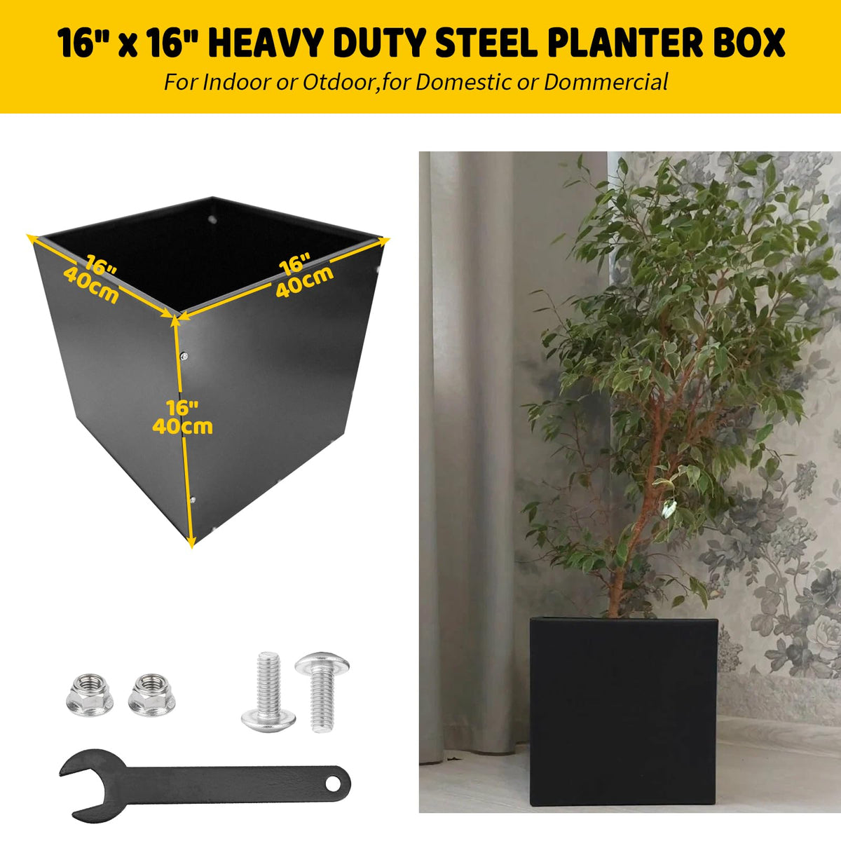 DEVALLEY Metal Planter Box 16"x16"x16",Heavy DutyTall Planter Modern Detached for Indoor & Outdoor Planters Cube,Square Flower Plant Pot for Commercial Residential for Patio Deck & Backyard