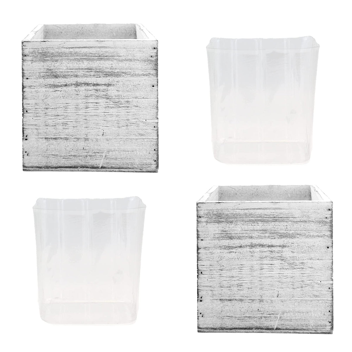 CYS EXCEL 2 PCS 5" White Cube Planter Box with Removable Plastic Liner | Multiple Choices Natural Wood Square Planter | Indoor Decorative Window Box