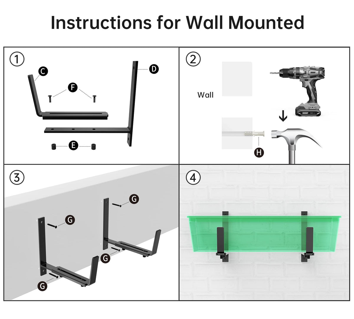 Y&M Window Box Brackets, Heavy Duty Iron Adjustable Planter Flower Box Brackets for Railings, Perfect for Balconies, Fences, and Gardens（4 Packs）