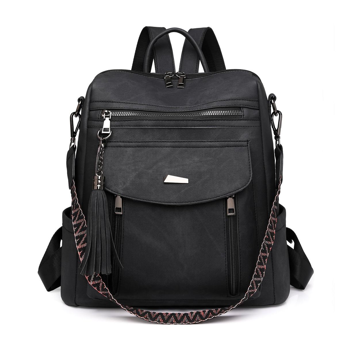 ROOSALANCE Backpack Purse for Women Pu Leather Backpack Fashion Ladies Shoulder Bag Handbags for Travel Daily Use, Black