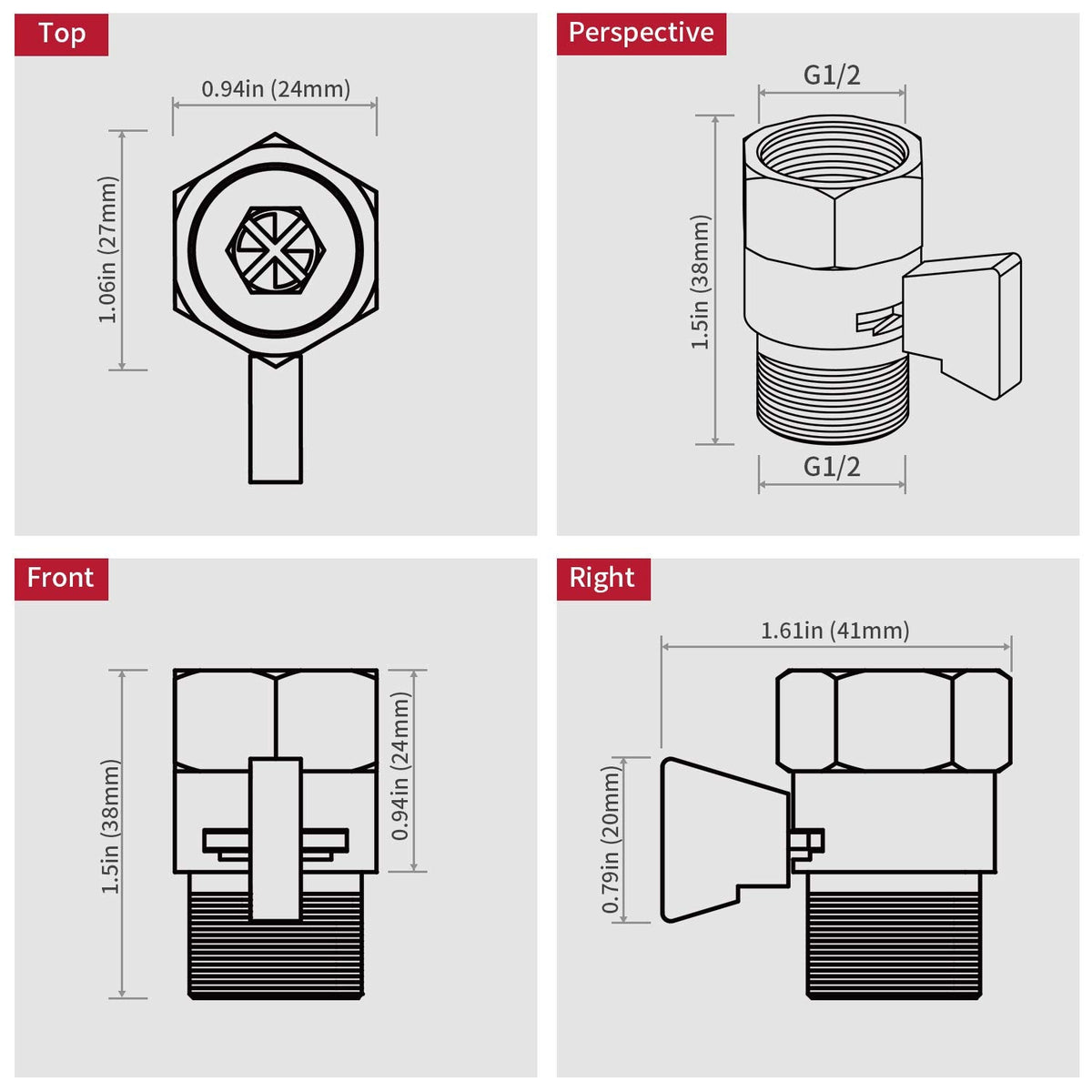 Water Flow Control Valve Brass Shut Off Valve,Brushed Brass Adjustable Water Volume Valve G1/2 Water Pressure Regulator for Hand Held Shower Head & Bidet Sprayer