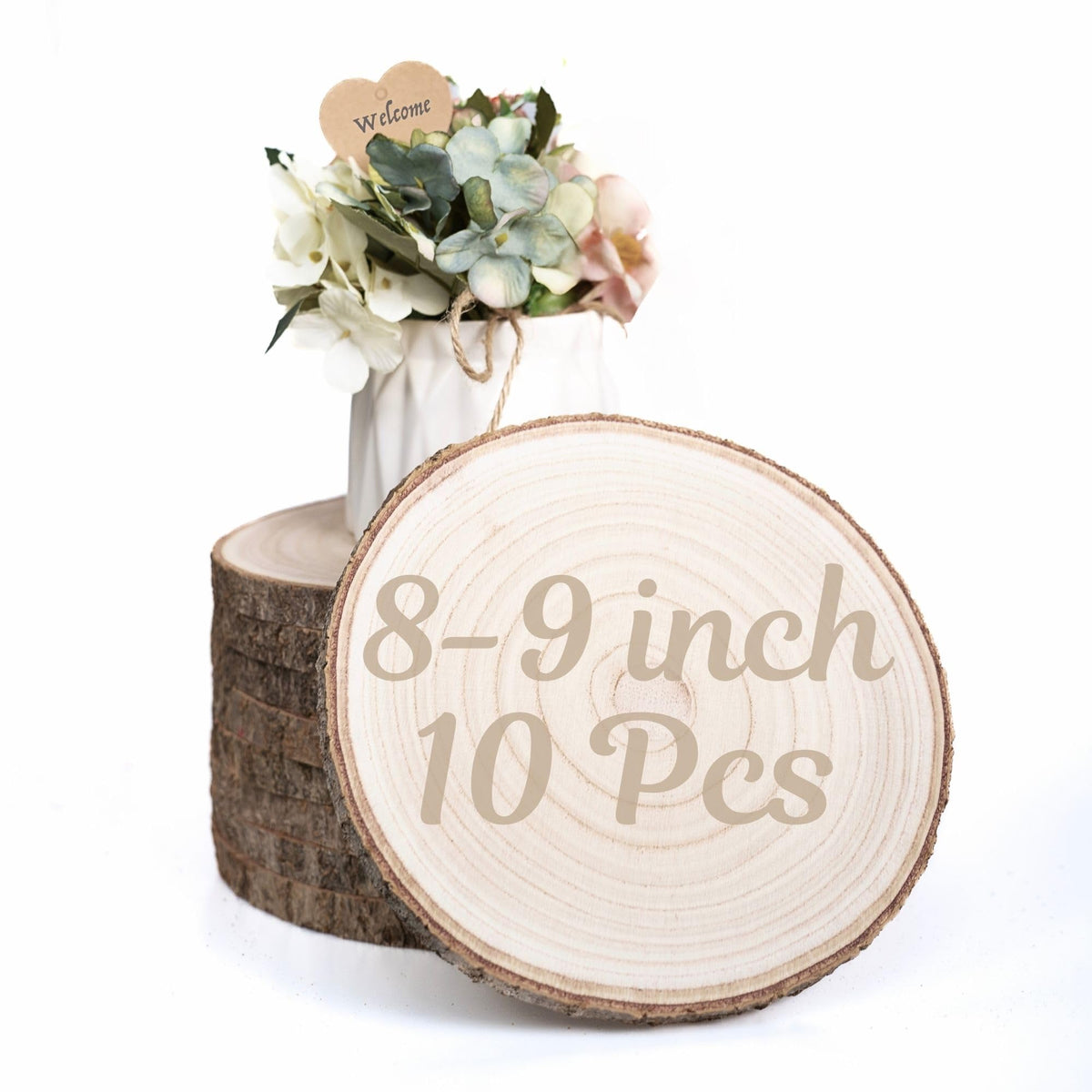 10 Pack Wood Centerpieces for Tables Natural Round Wood Slices for Rustic Wedding Decor and Table Decorations Unfinished Wooden Rounds (8–9 inch)