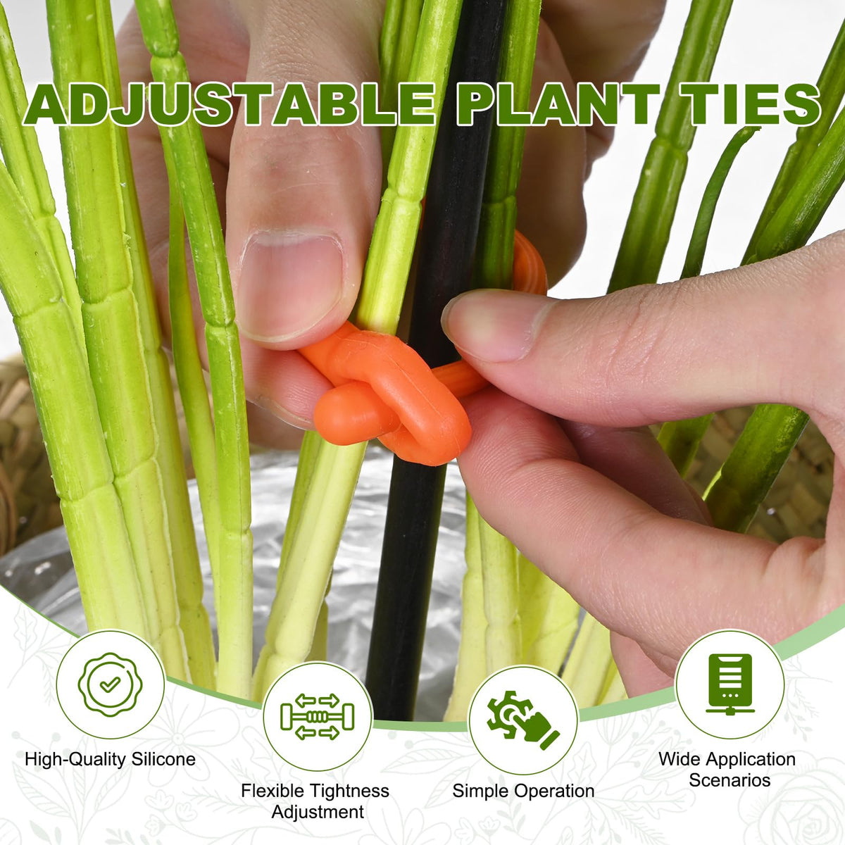 M METERXITY 12-Pack Adjustable Plant Ties, 8inch/20.32cm Silicone Flexible Multi-Function Sturdy Garden Twist Tie for Plant Support/Tree/Shrub/Vine, Reusable Support Twine [Orange]