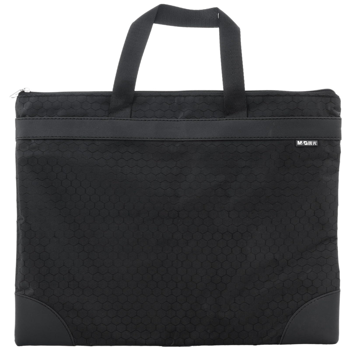 M&G 12x15 in Large Zipper Pouch with Handle, A4 Foldable Lightweight Waterproof Oxford Document Storage Bag, File Organizer for Office Travel Books Papers Filing Folder – 1 Pack (Black)