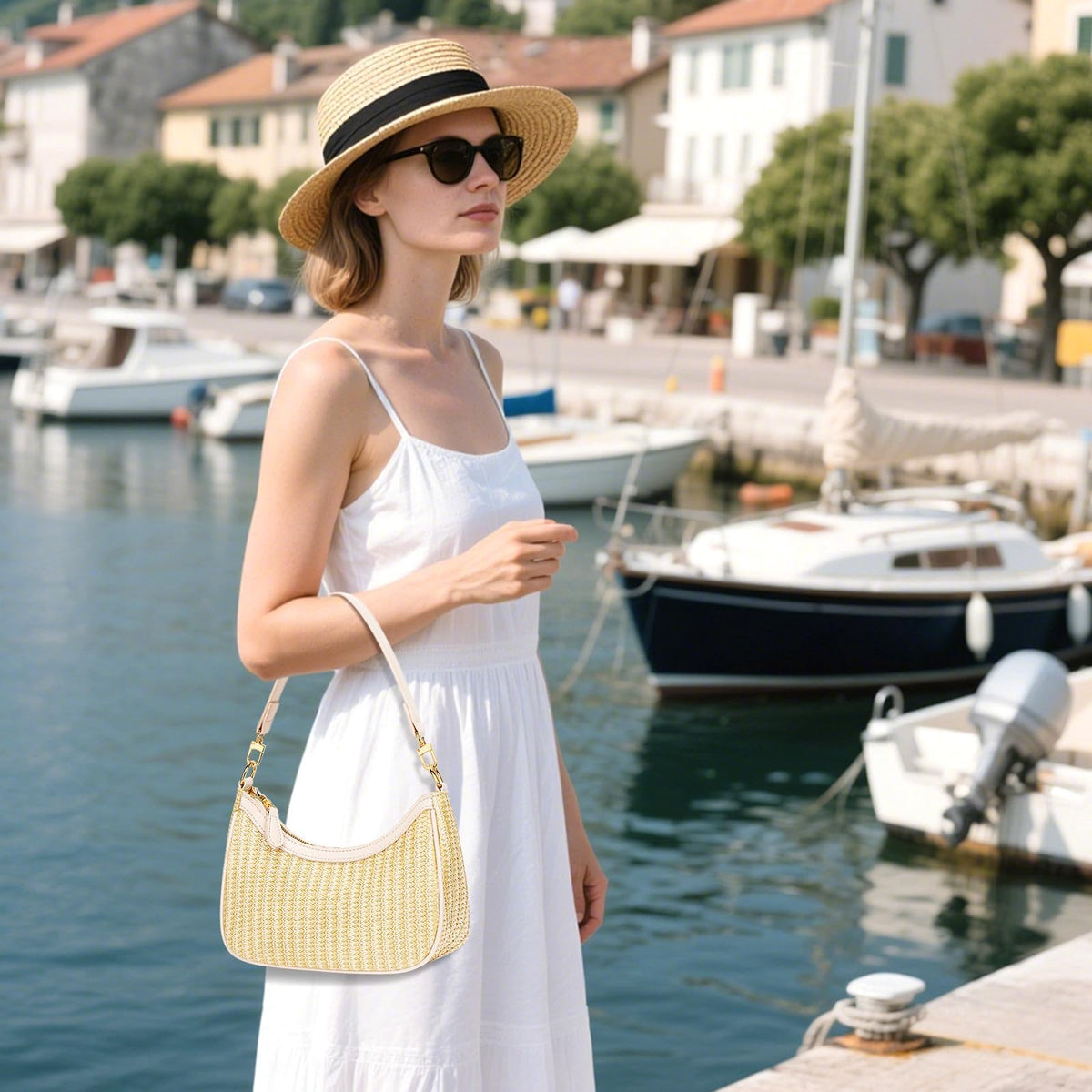 KKXIU Summer Straw Beach Woven Shoulder Bag Vacation Clutch Purses for Women Hobo Tote Handbags (Beige1)