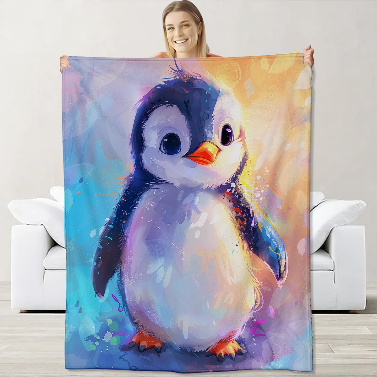 Flannel Penguin Blanket for Women, Girls & Boys - Soft, Warm & Cozy Throw Blanket for Sofa, Couch, Bed & Living Room - 60" x 50" - Penguin Decor