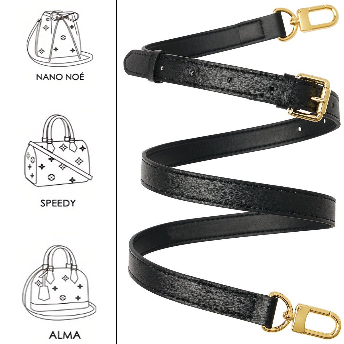 RICLVS Genuine Vachetta Leather Crossbody Strap Genuine Leather Adjustable Replacement Strap for Shoulder Bag Handbag Purse (Black)