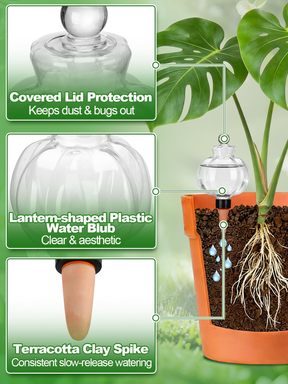 Bigmeta 4pcs 17oz Leakproof Plant Watering Globes - Top Fill Self Watering Planter Insert, Slow Release Water Bulbs with Terracotta Spikes for Indoor Plants