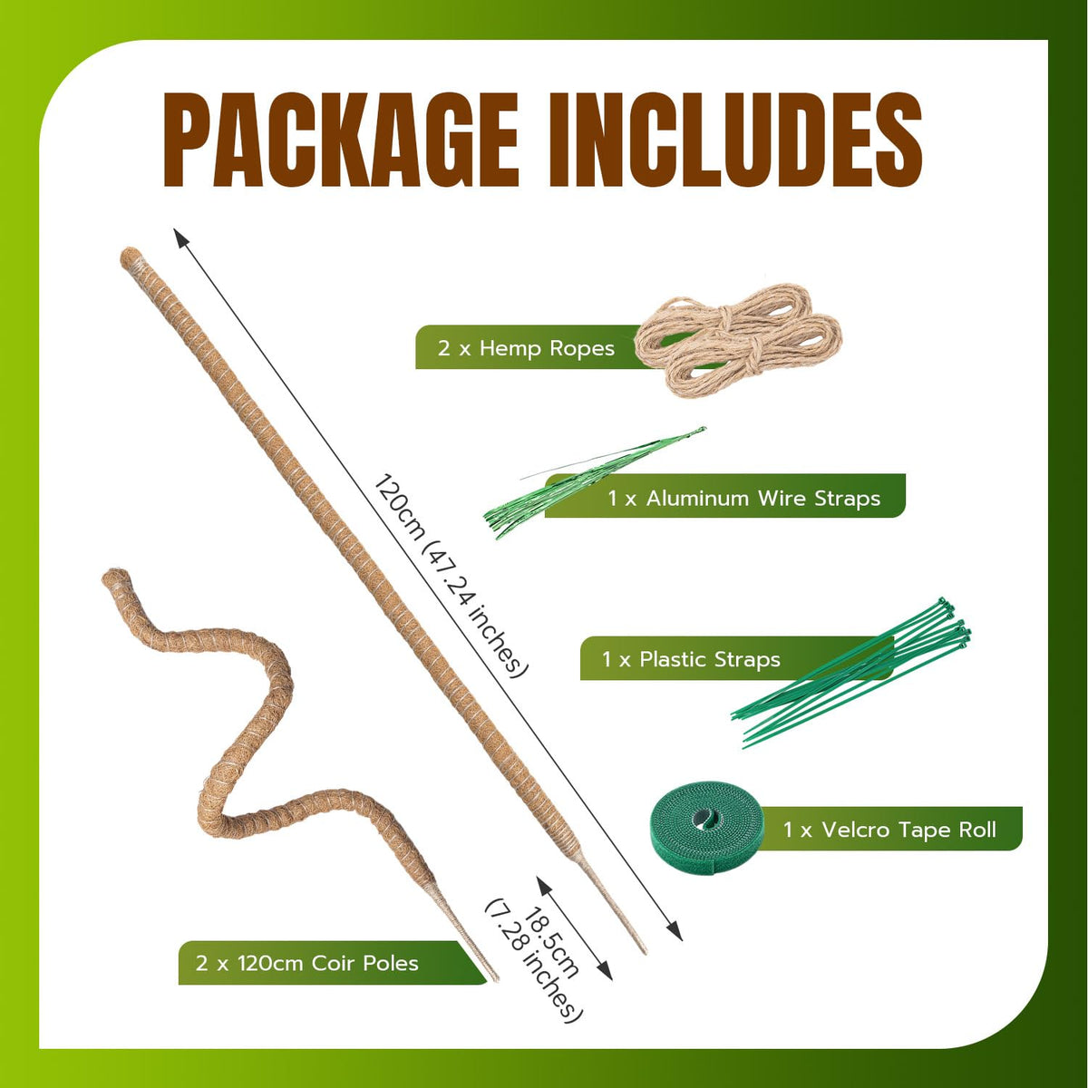 Mcbazel 2 Pack 47 Inch Bendable Moss Pole for Plants Monstera - Tall Coco Coir Plant Support Stakes for Large Indoor Climbing Plants Vines - Flexible Totem Stick Kit with Full Garden Ties