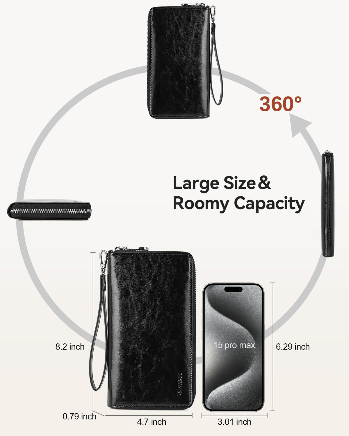 BOSTANTEN Leather Wallet for Women RFID Blocking Zip Around Credit Cards Holder Phone Clutch Black