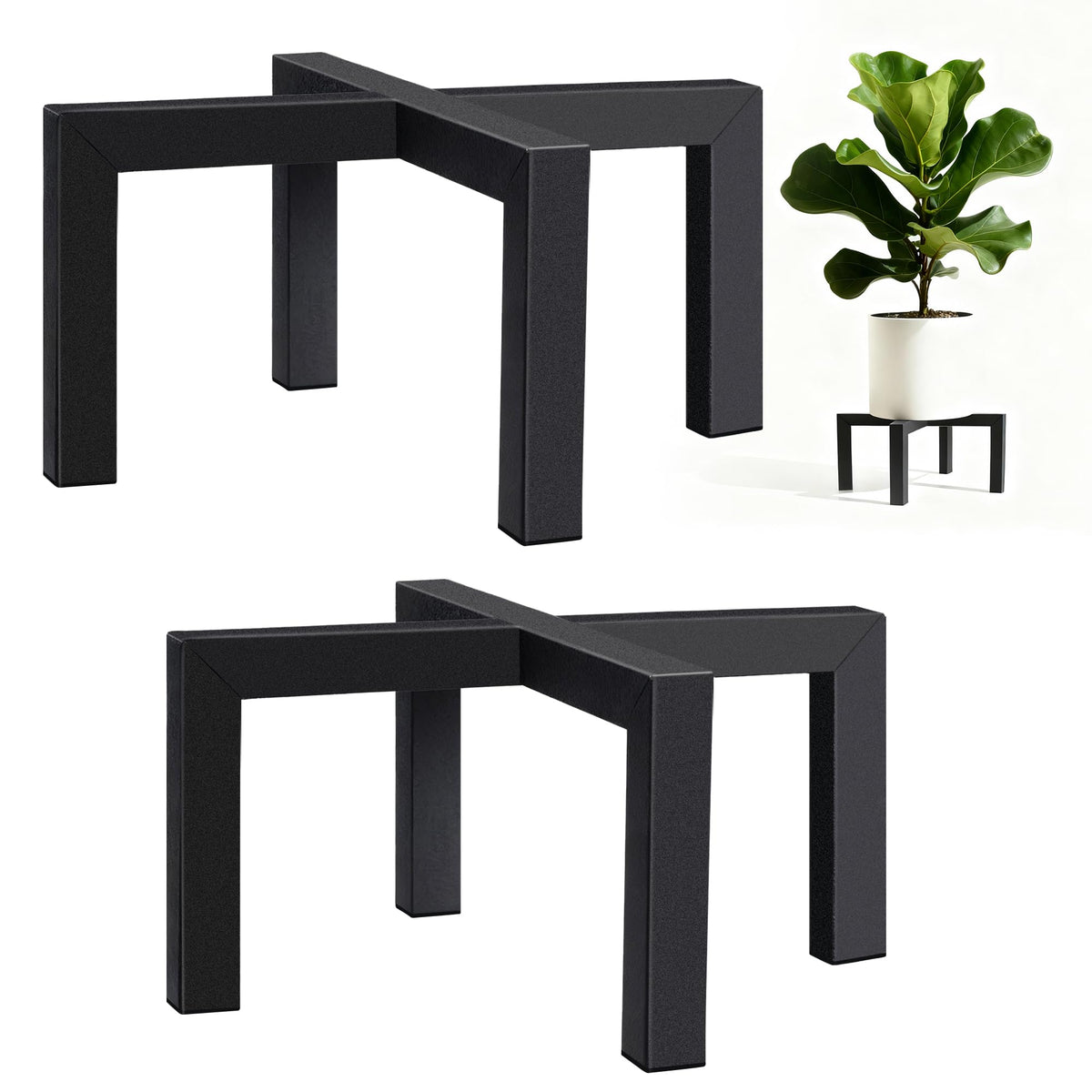 Kriico 2 Pack 12" Metal Plant Stand Indoor Outdoor, Heavy Duty Plant Stools Indoor, Mid Century Modern Planter Holders, Low Short Plant Pot Stands, Black, Fit 5"-12" Pot