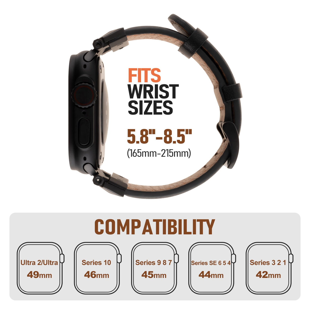 RIXENY 26mm Wide Leather Band for Apple Watch Ultra 49mm-42mm, Full-Grain Dutch Calfskin Leather Strap with Screw-Secured Connector for iWatch Ultra, for Leather Connoisseurs & Quality Buyers