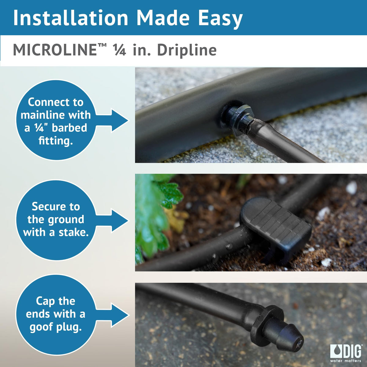 DIG ML-109, 100', ¼" MICROLINE Dripline - 9” Spacing, Color Black – UV Protected Drip Line