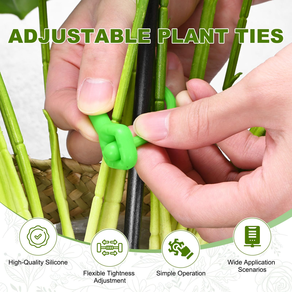 M METERXITY 12-Pack Adjustable Plant Ties, 8inch/20.32cm Silicone Flexible Multi-Function Sturdy Garden Twist Tie for Plant Support/Tree/Shrub/Vine, Reusable Support Twine [Green]