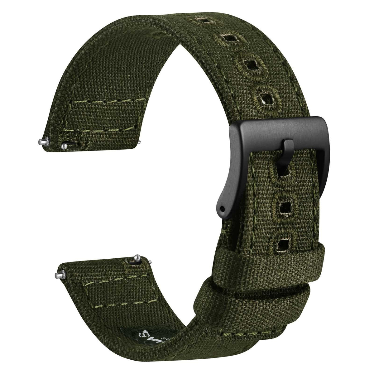 WOCCI 18mm Watch Band, Canvas Fabric, Quick Release, Replacement Strap, Black Buckle (Army Green)