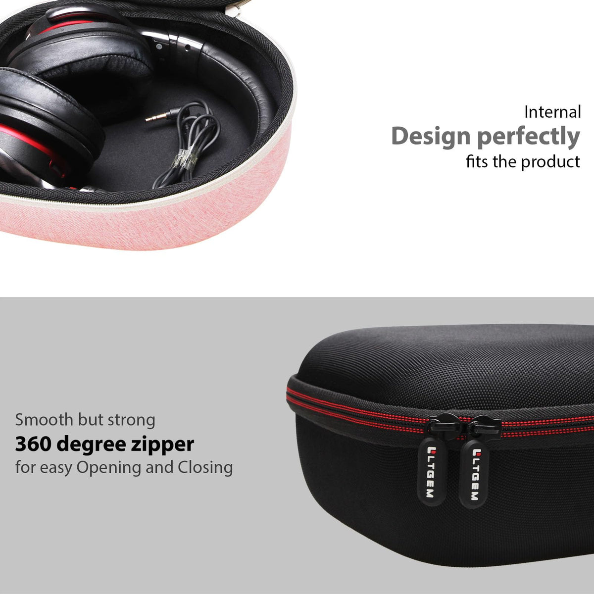 Headphone Headset Case Compatible with Audio-Technica ATH-M20x/JBL/Raycon/Soundcore Anker/Sony/Beats/JLab/TOZO/Logitech/BERIBES/KVIDIO Headphones, Large Headphone Case Hard Shell(Black+Grey)