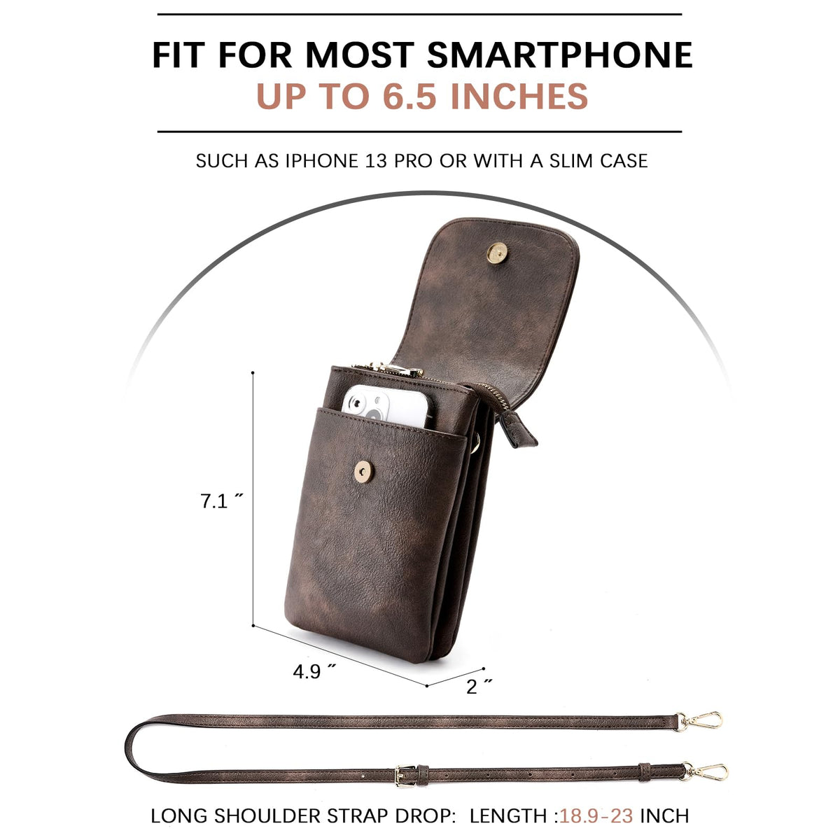 BOSTANTEN Vegan Leather Small Crossbody Bags for Women Designer Cell Phone Bag Wallet Purses Adjustable Strap Retro Coffee