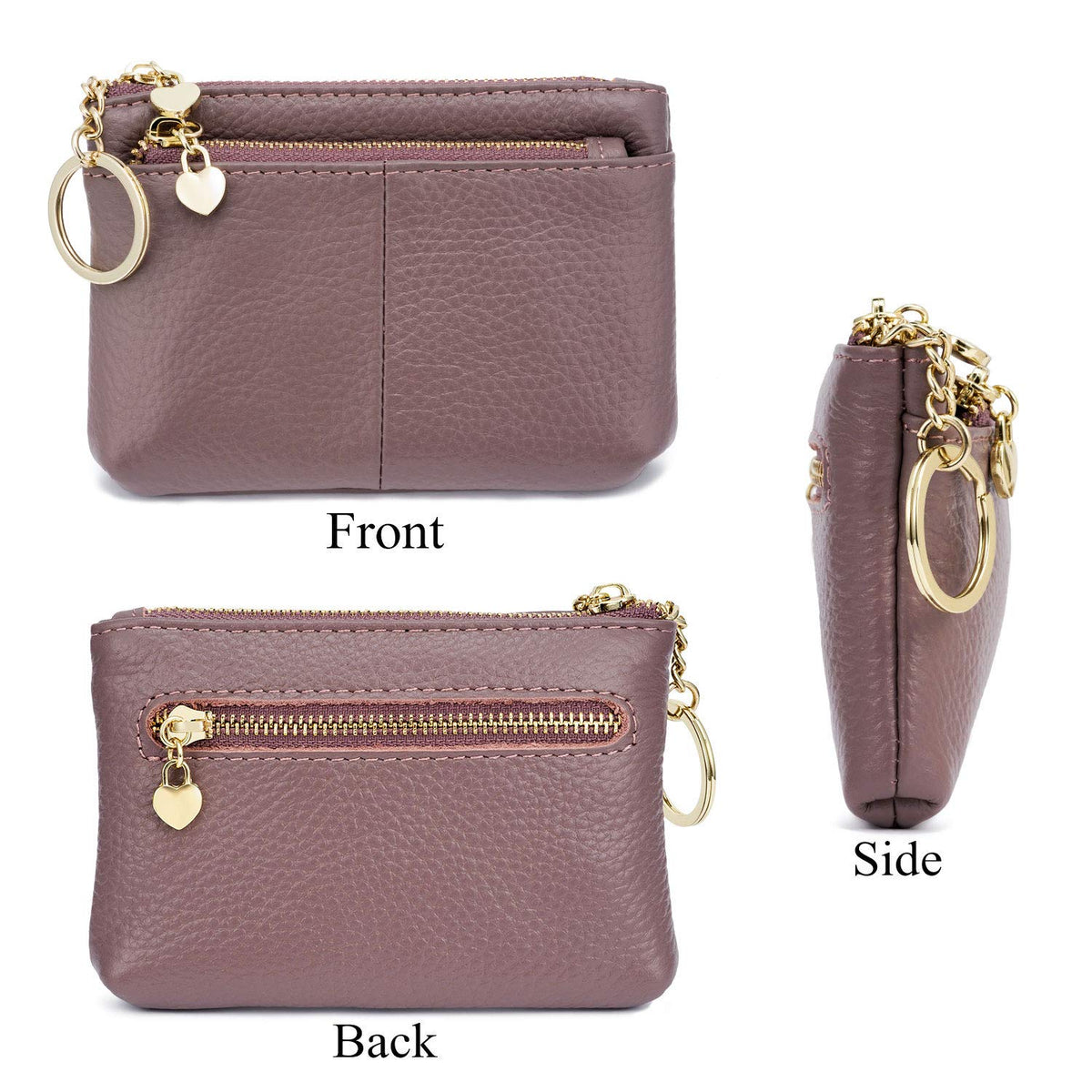 ZOOEASS Coin Purse Women Genuine Leather Zip Mini Purse With Key Ring Triple Zipper Card Holder Wallet (Purple)