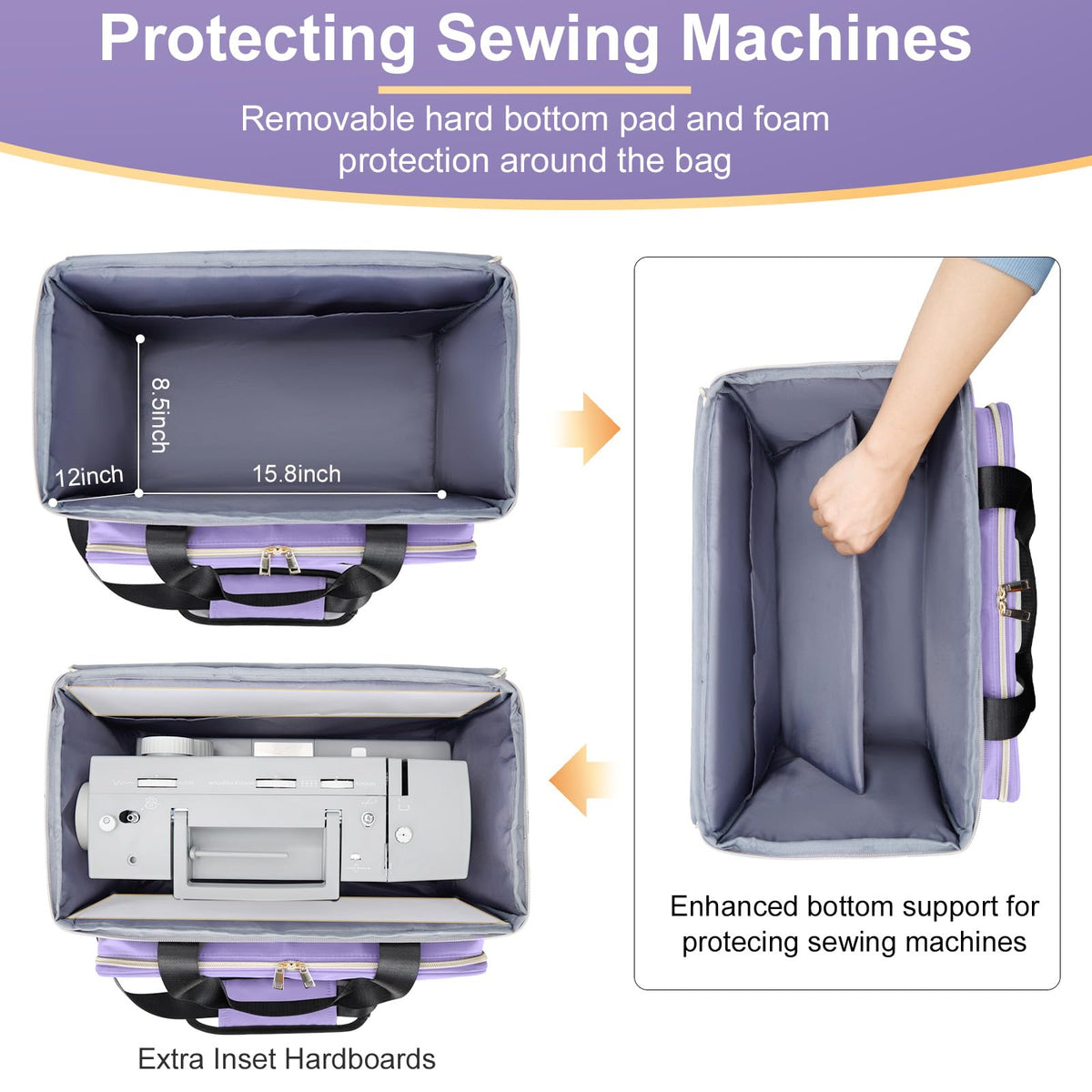 Anitor Sewing Machine Carrying Case with Removable Bottom Padding, Sewing Machine Bag Fits Most Standard Sewing Machines and Storage Sewing Accessories, for Singer, Brother, Janome, Purple，(Bag Only)