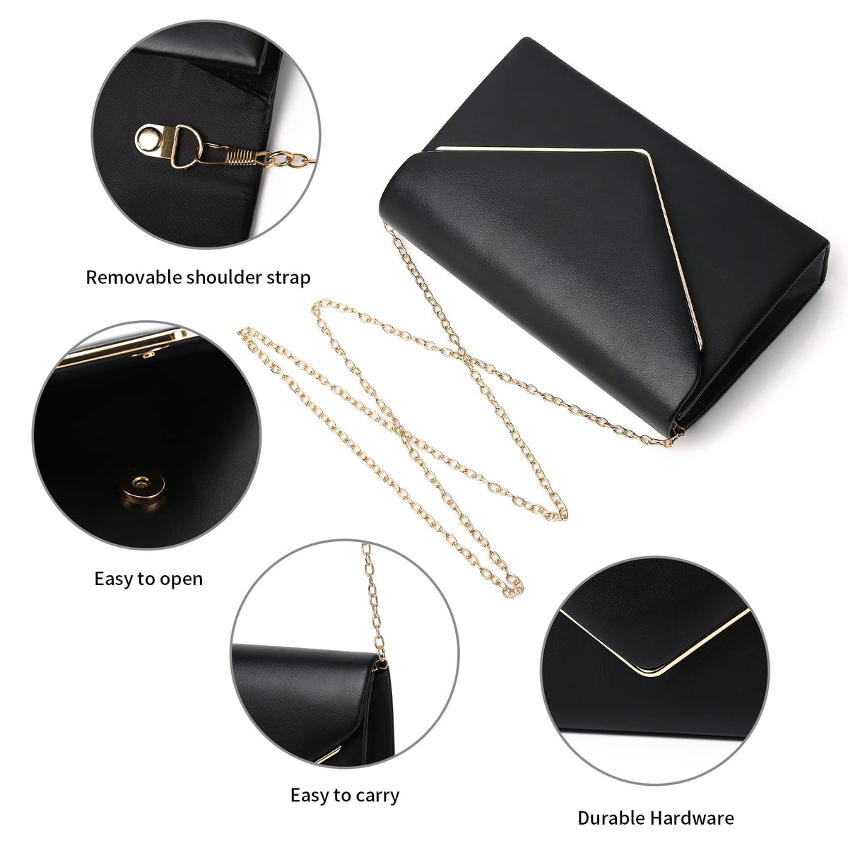 Labair Chic Vegan Leather Clutch Purse Envelope Clutch Bag for Women Evening Wedding Party Formal Purse Handbag. (Black)