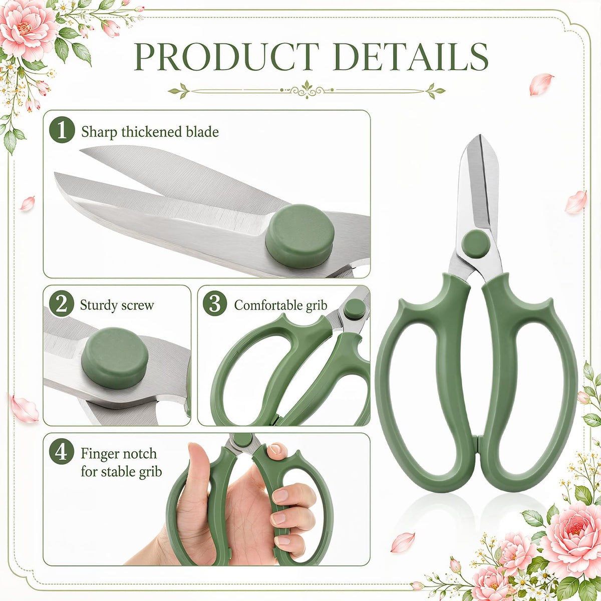 Kigeli 8 Pieces Garden Flower Scissors Floral Shears Garden Pruning Shears with Comfortable Handles for Flower Arrangement Fruit Picking Trimming Household (Green)