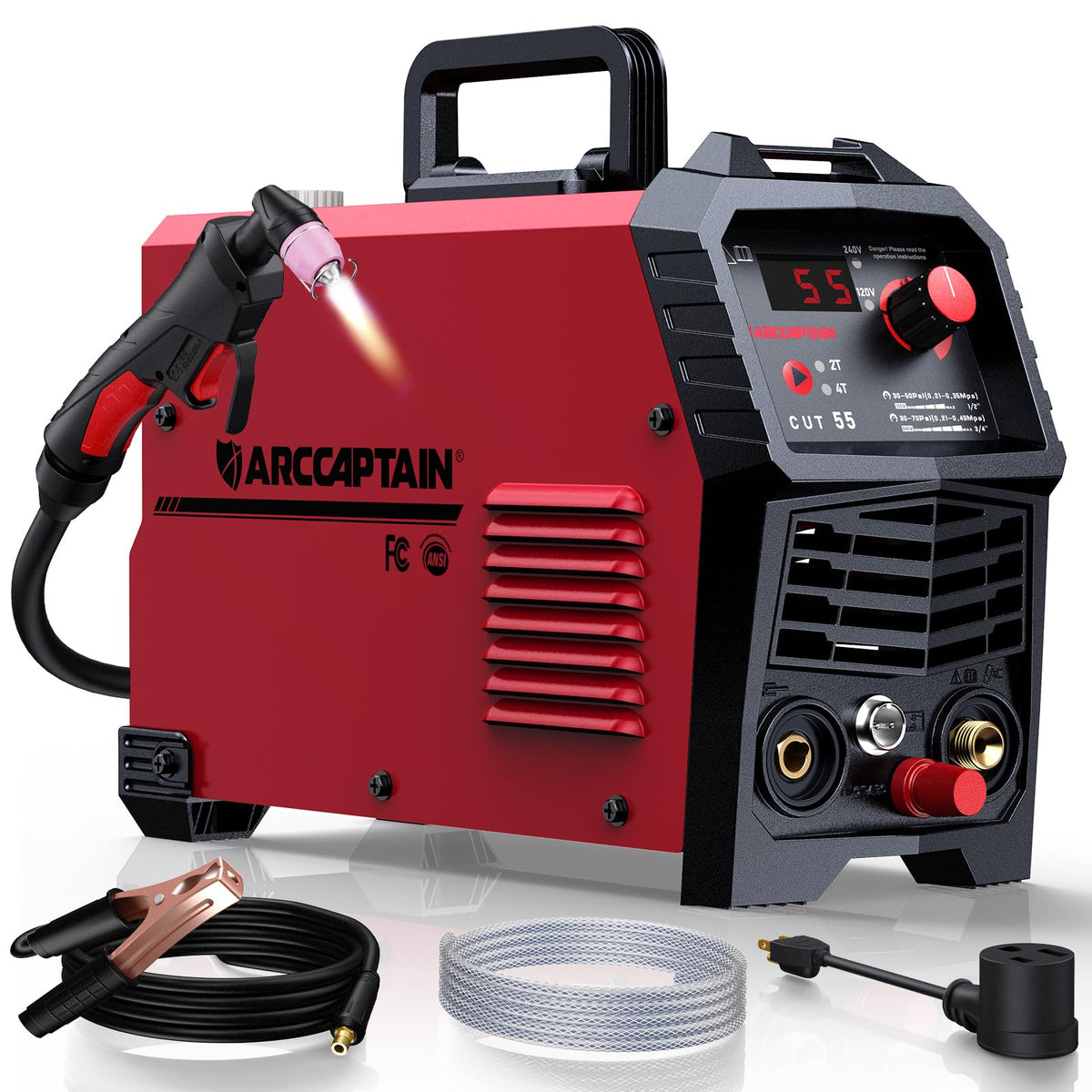 ARCCAPTAIN 55A Plasma Cutter, Non-Touch Pilot Arc High-Frequency Plasma Cutting Machine + ARCCAPTAIN Internal Control Auto Darkening Welding Helmet,