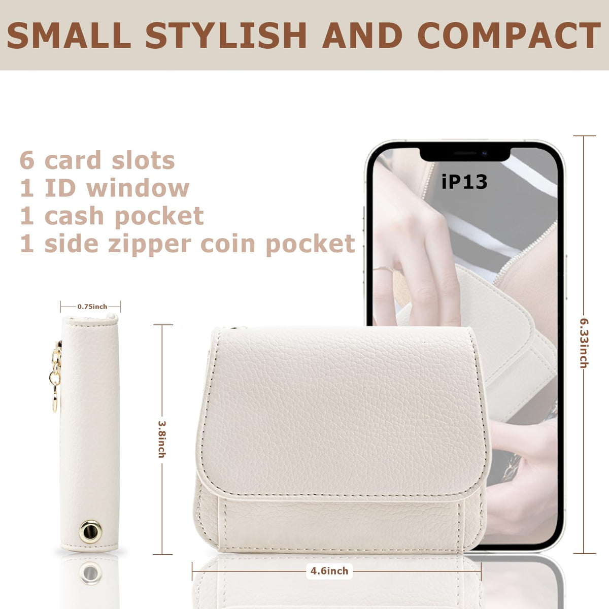 Sunpour Women Small Wallet RFID Blocking Slim Wallet with Coin Pocket Tri-Fold Credit Card Holder with ID Window and Keychain(Beige)