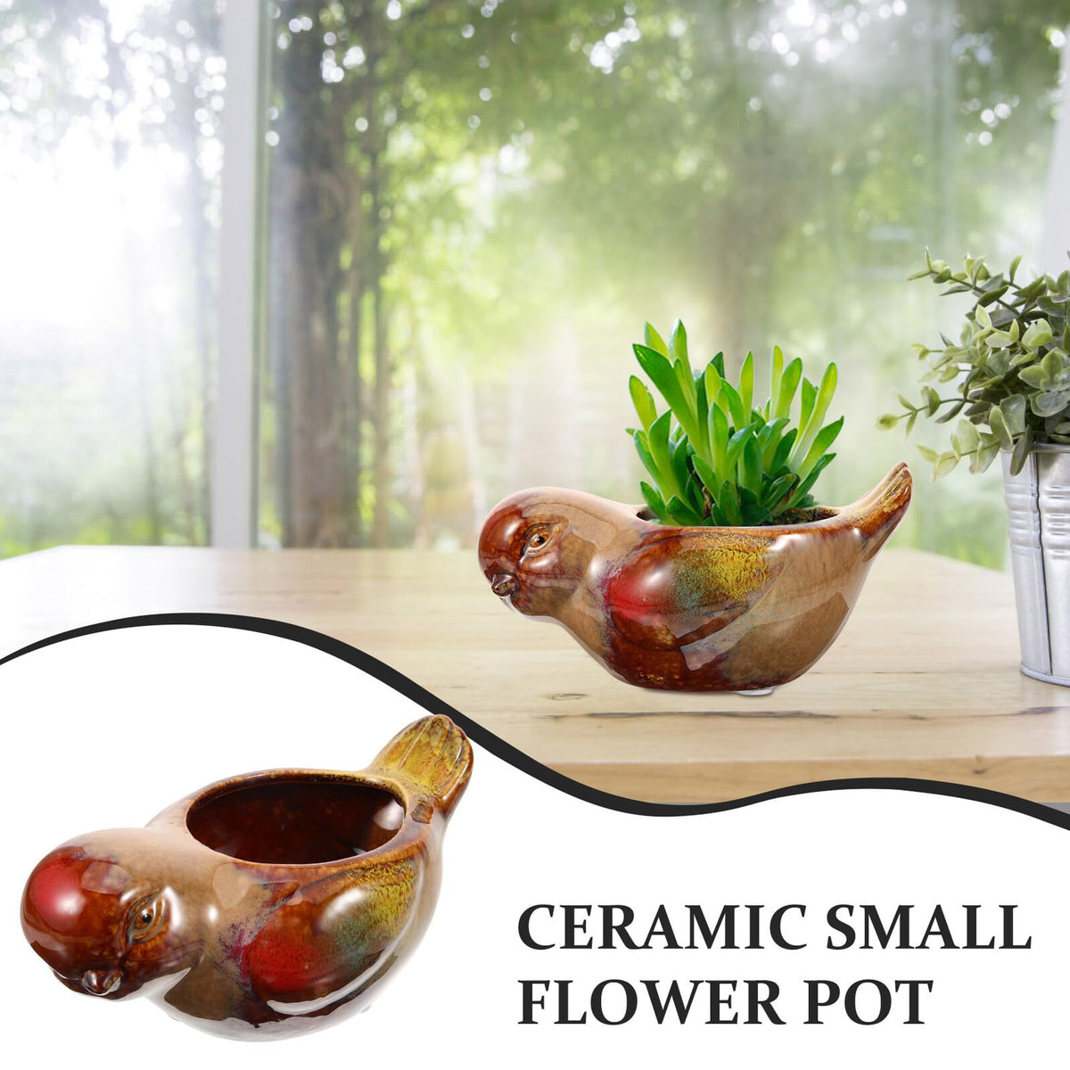 KALLORY Ceramic Succulent Planter Bird Shape Flower Pot Small Indoor Outdoor Plant Pot Balcony Railing Decorative Ceramic Pottery for Succulent Plants