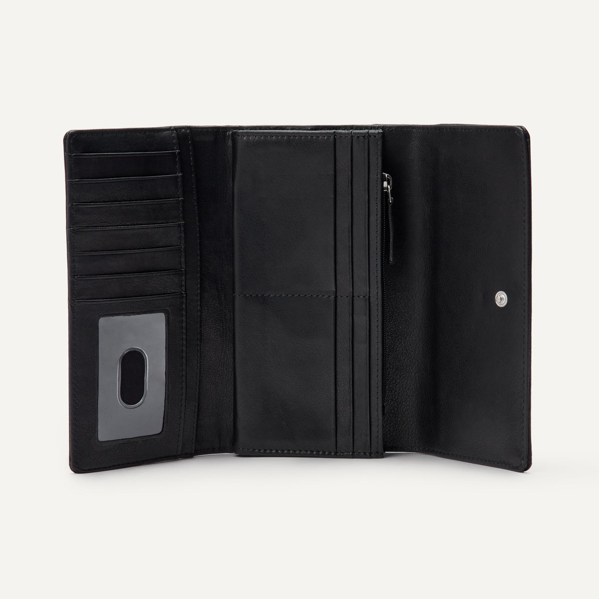 Amazon Essentials Women's Long Flap Continental Leather Wallet, Black, One Size