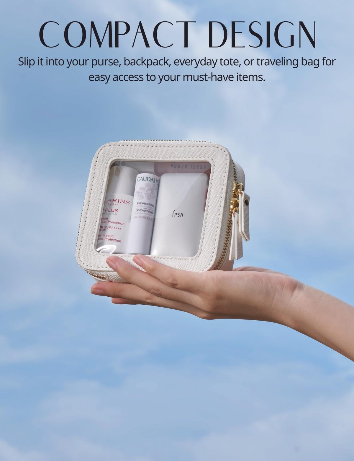 Small Cosmetic Bag for Purse Mini Makeup Bag for School Cute Clear Make Up Pouch for Travel Tiny Leather White Make Up Organizer Case for Backpack Toiletry Bag Waterproof Square Pouch with Zipper