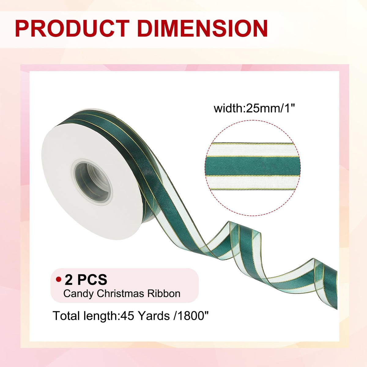 PATIKIL 100 Yards x 1" Organza Chiffon Gold Edge Ribbon, Gold and Green Candy Satin Striped Sheer Craft Ribbons for Bows Making, Gift Wrapping, Wreath, Birthday Wedding Decoration