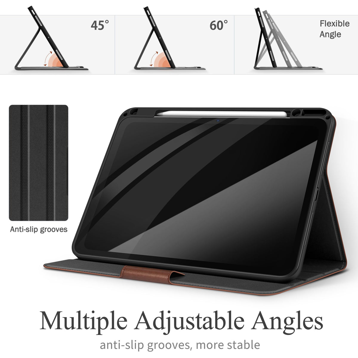 auaua Case for iPad Air 13 inch M4/M3/M2(2026/2025/2024), with Pencil Holder and Pocket, Multiple Viewing Angles, Magnetic Closure, Auto Sleep/Wake (Brown)