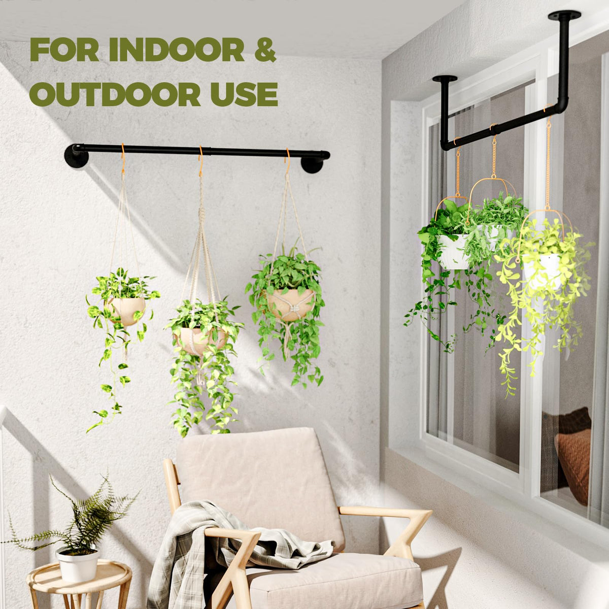 Galood 2Pc Hanging Planters for Indoor Plants Plant Hanger Indoor Hanging Plant Holder Black Metal Rod(Pot/Chain/Plant not Included