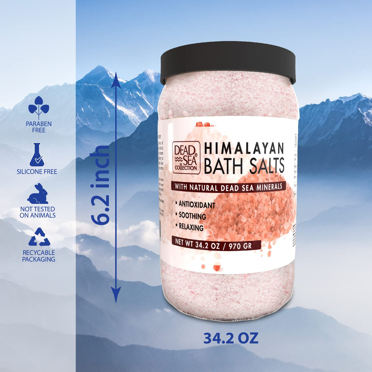 Dead Sea Collection Himalayan Bath Salts – Pure Dead Sea Minerals and Himalayan Pink Salt - Nourishing Soothing and Relaxing Skin and Muscle – 34.2 Oz