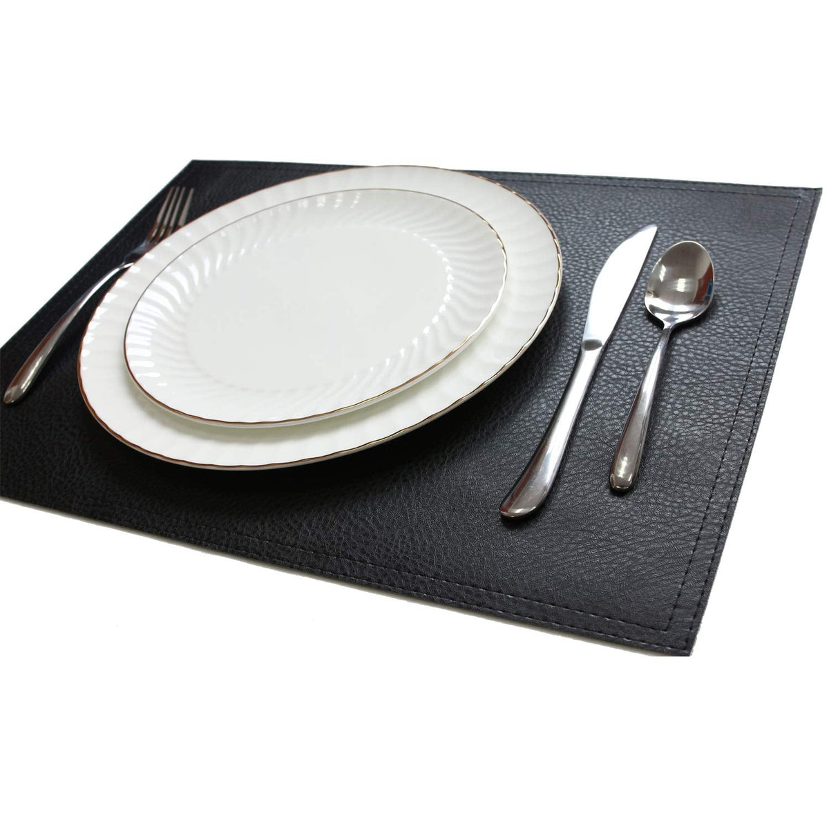Wintop Group PU Leather Placemats, 13"X17.5", Set of 6, Black