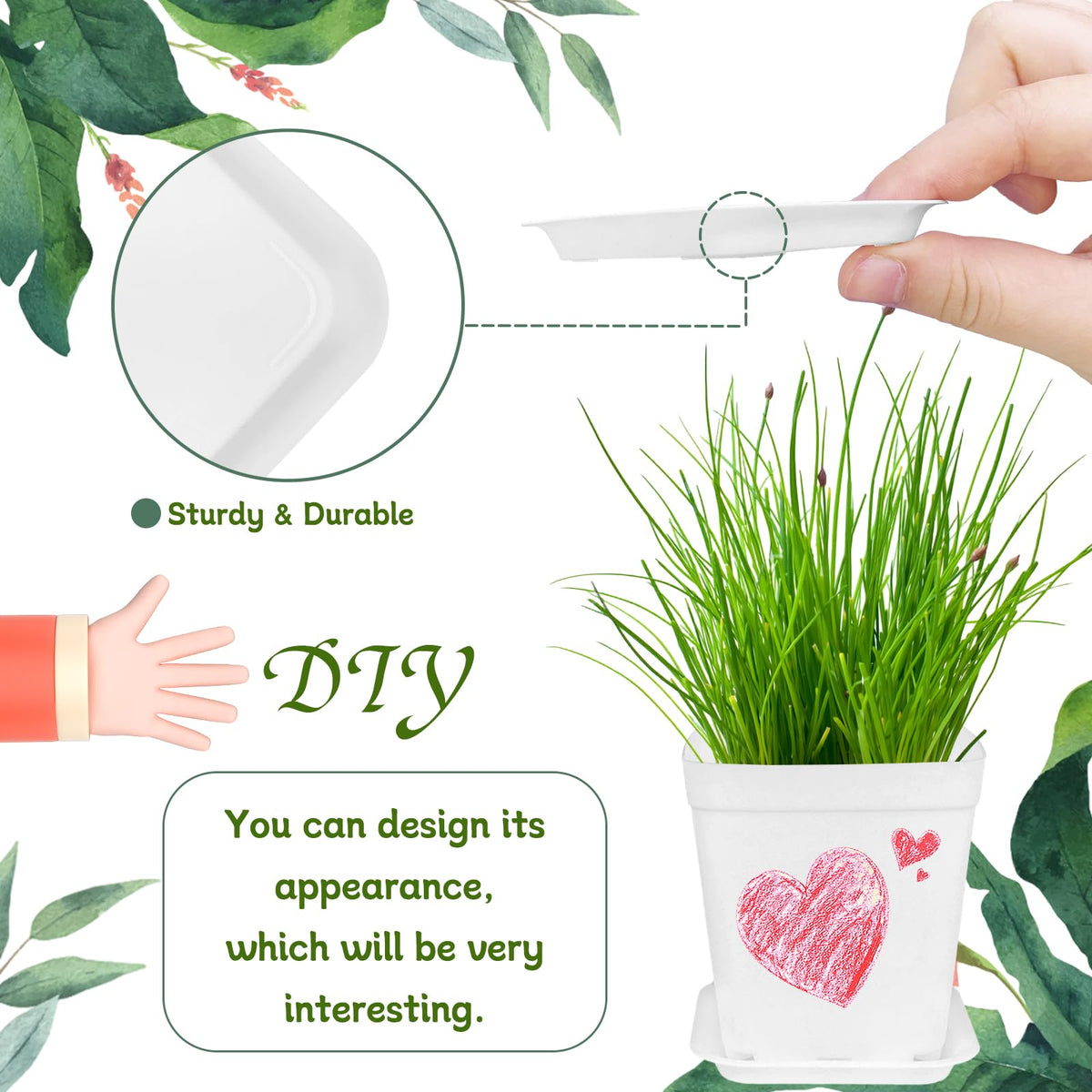 OJYUDD 72 Pcs 3 Inch White Square Plastic Pots with Saucer,White Plastic Plant Seedling Pots,Seedling Nursery Pots Indoor Outdoor for Succulents/Plant,Garden,Office and Balcony Decor