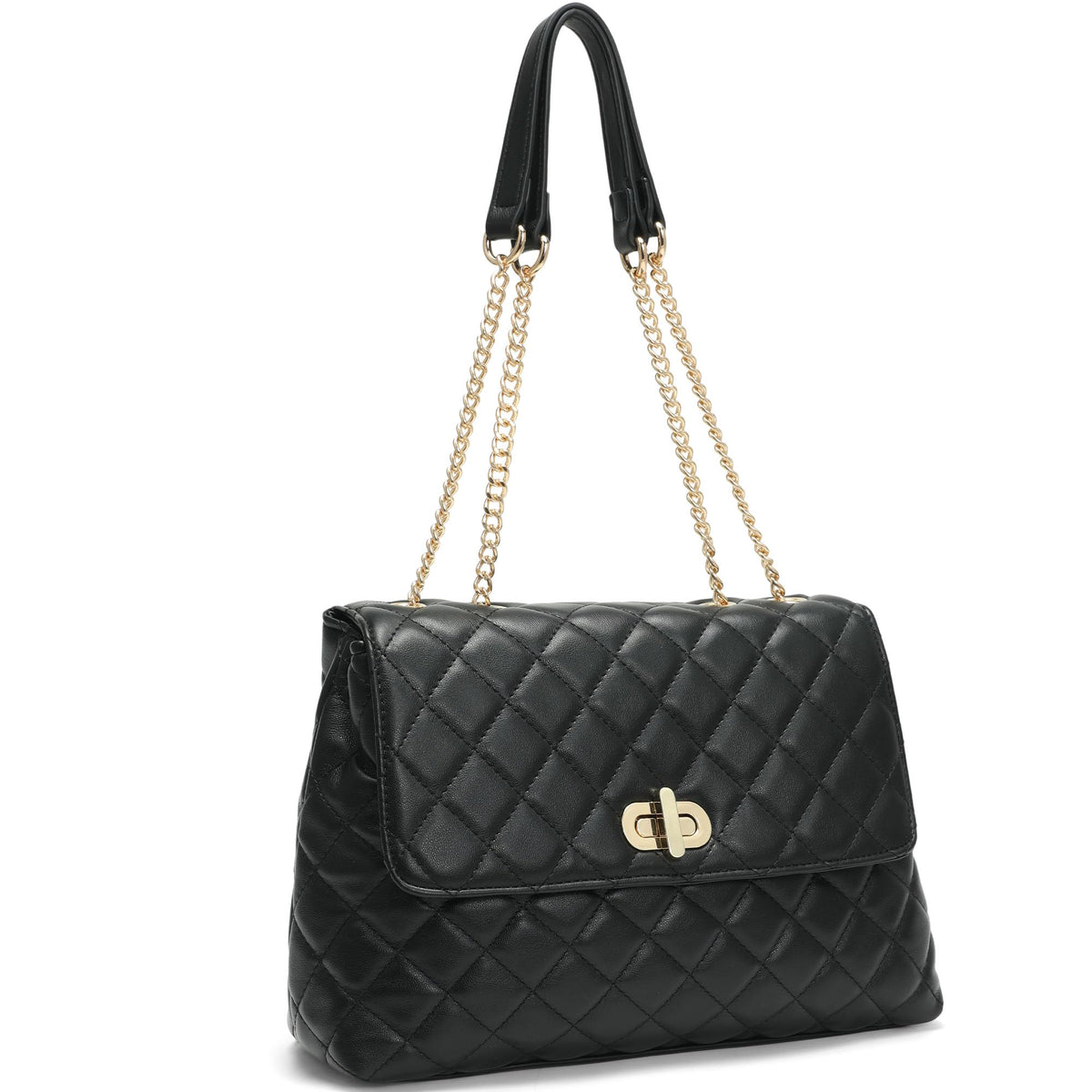 Goinsound Quilted Purse for Women Medium Flap Shoulder Bag with Gold Hardware Chain Black