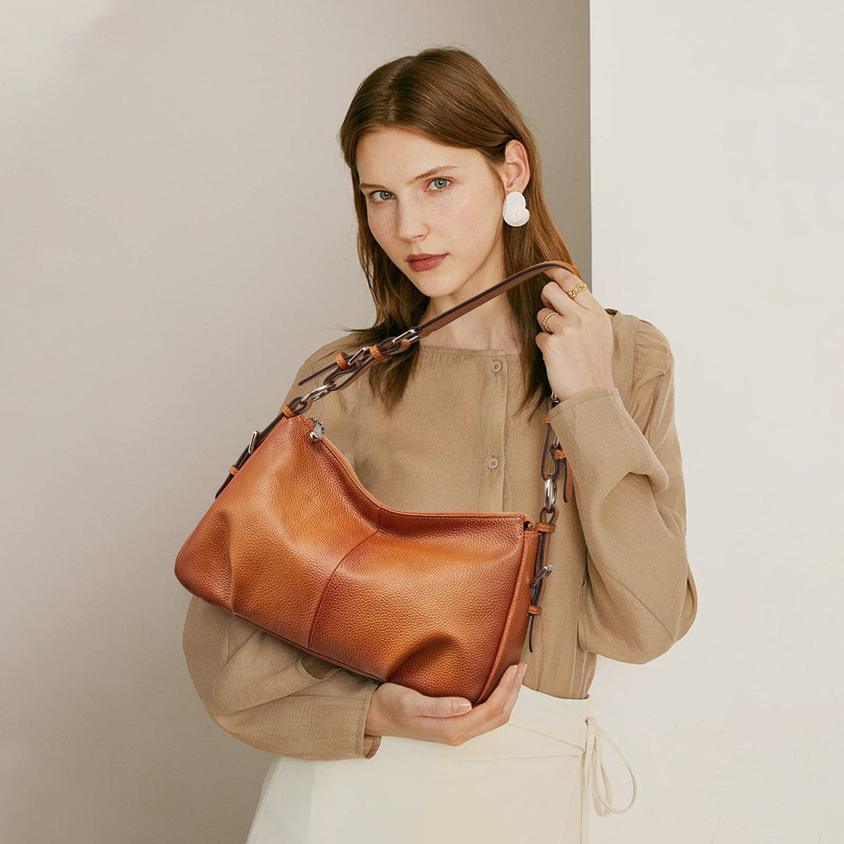 S-ZONE Womens Hobo Genuine Leather Shoulder Bag Top-handle Handbag Ladies Purses