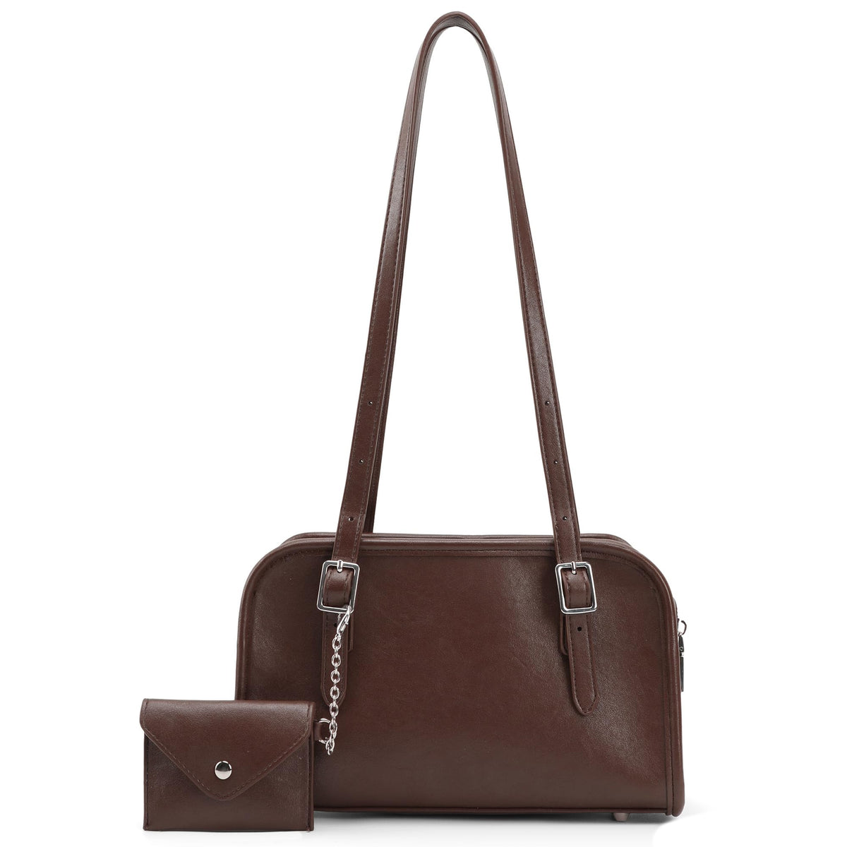 Goinsound Swing Zip Shoulder Bag Small Swing Purses Bowler Bag Brown Shoulder Bags for Women with Adjustable Strap