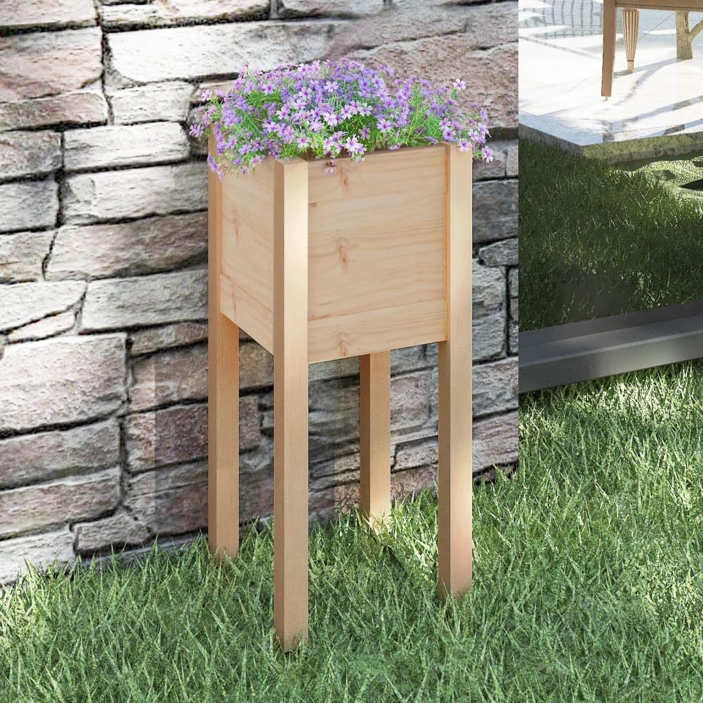 mtlskopl Rustic Pine Wood Planter Box 12.2"x12.2"x27.6" Solid Brown Square Flower Pot for Outdoor Garden Balcony Patio Growing Herbs Succulents