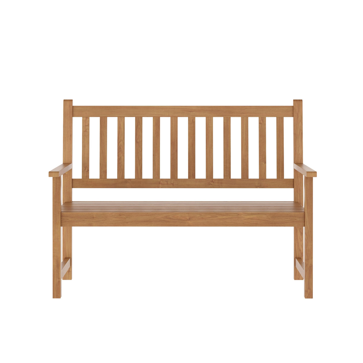 Flash Furniture Adele Commercial Indoor/Outdoor Acacia Wood Bench, 2-Person Slatted Patio Loveseat, for Use in Yard, Garden, Porch, or Park, Brown