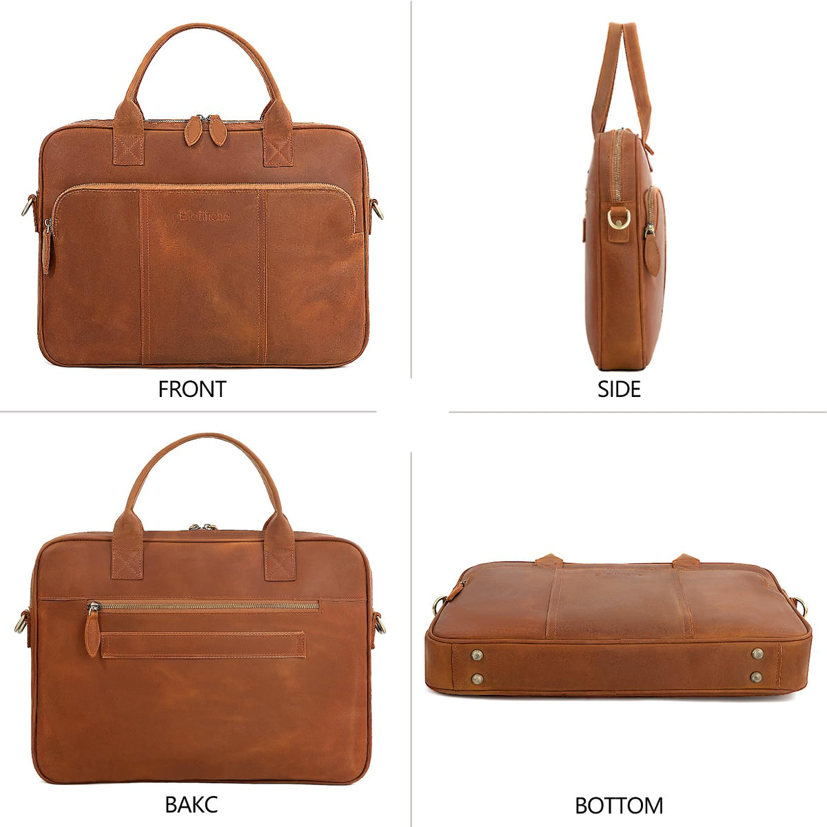 Blofinche Genuine Leather laptop briefcase 15.6 inch Computer Messenger shouledr work handbag Satchel bags Brown