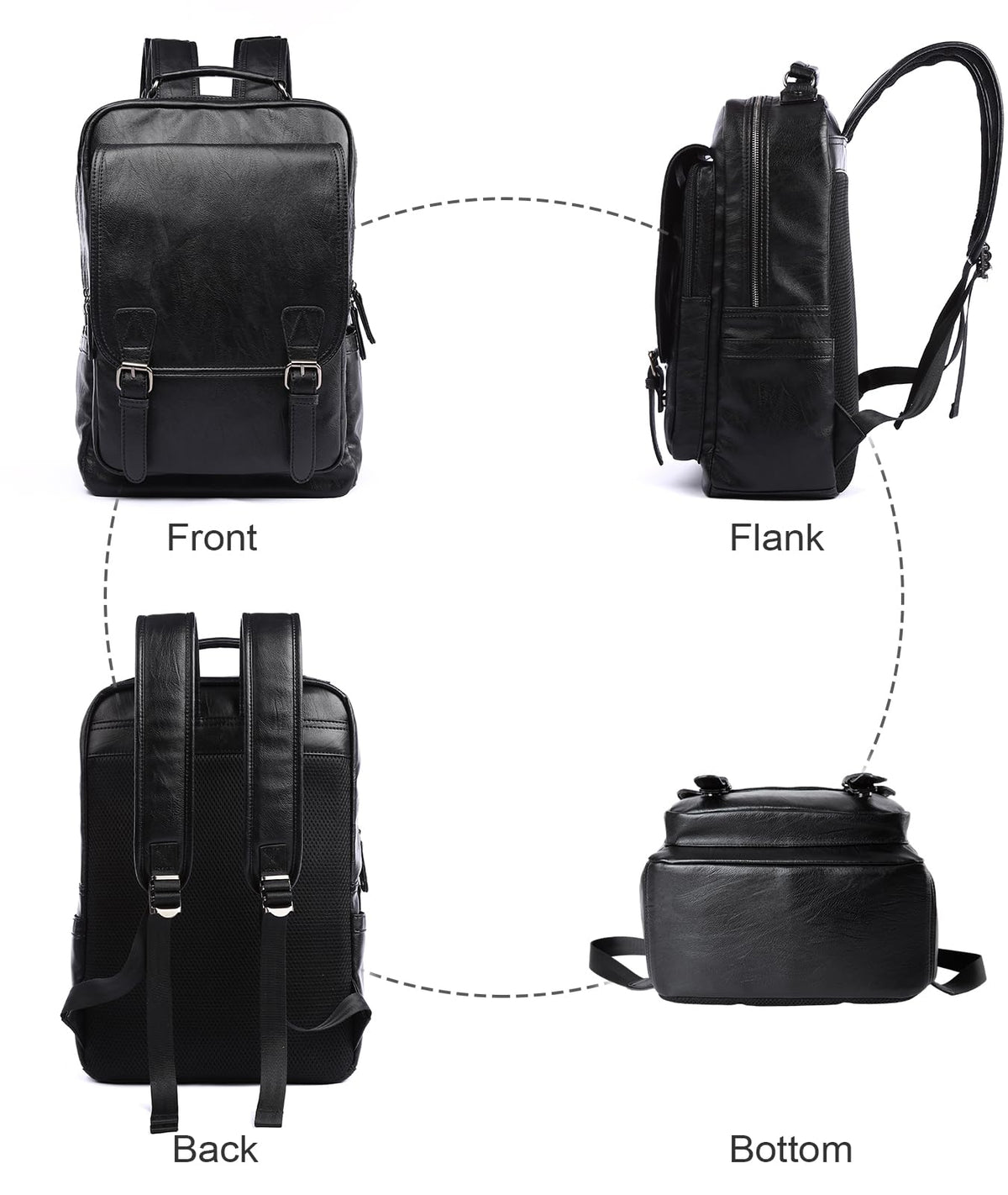 MOYYI Leather Backpack fits 15.6 Inch Laptop Vintage Backpack Waterproof Flap Bookbag for Men Leather Travel Backpack for Men Casual Knapsack Black