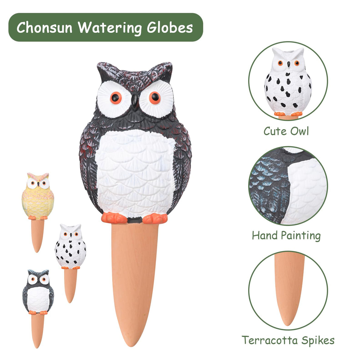 Chonsun Self Plant Watering Globes 4PCS Terracotta Watering Spikes Plant Watering Devices Self Watering Planter Insert Owl Decor