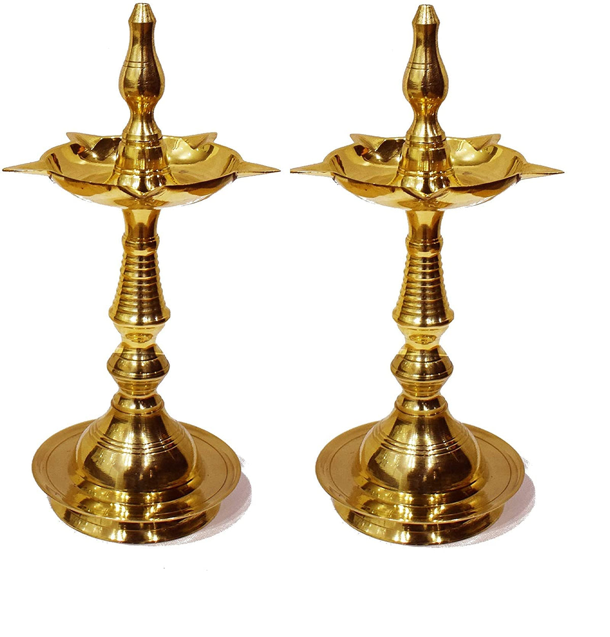 Craftsman Brass Kerala Samai Diya Oil Lamp, 10 Inch, Gold, Pack of 2, Traditional Pooja Deepak for Diwali