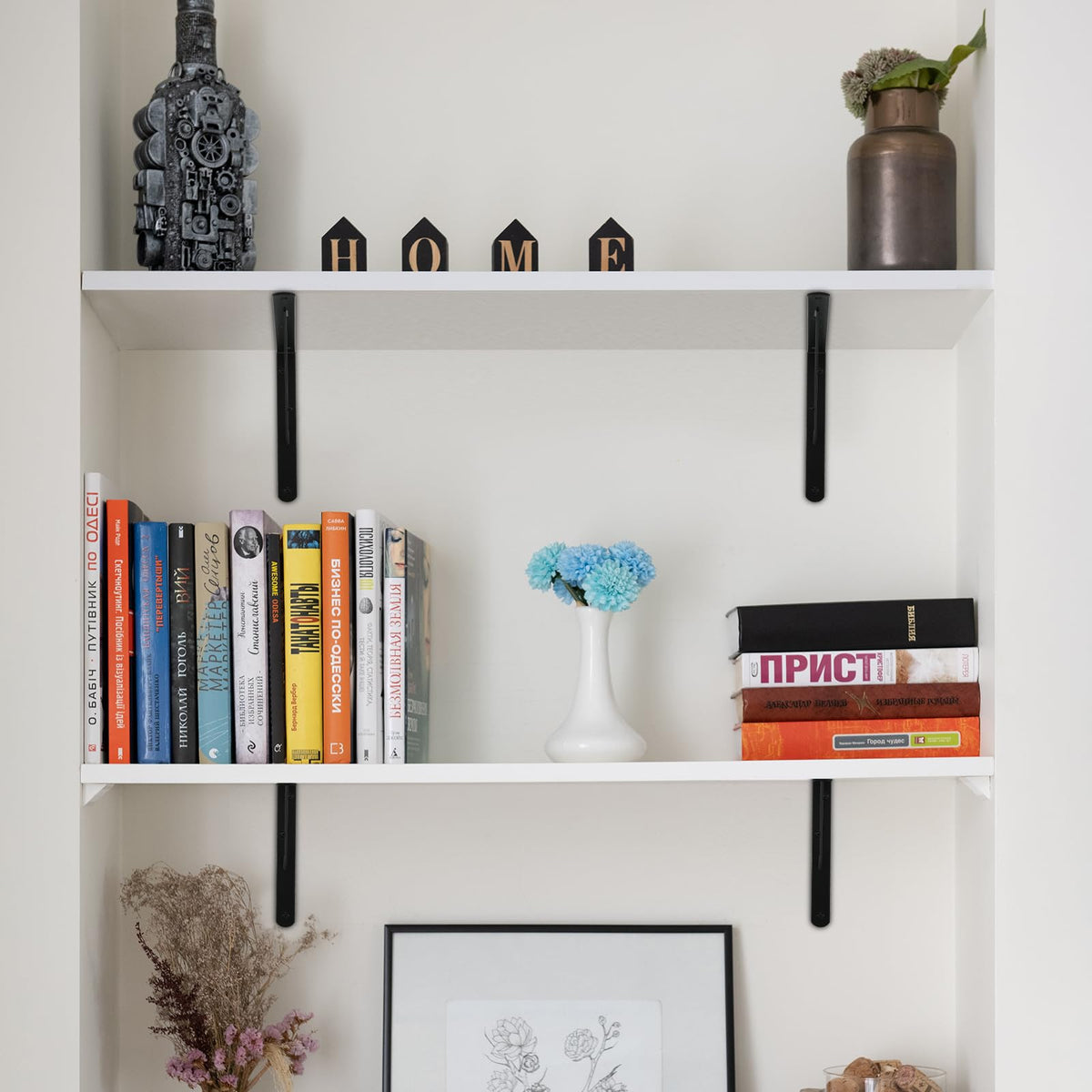 12 Pack L14 x H 10" Black Heavy Duty Shelf Brackets with Screws Metal Shelf Brackets Shelf Support Angle Brackets for Shelves L Brackets Heavy Duty Floating Shelf