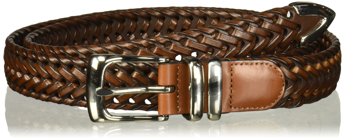 Perry Ellis Men's Portfolio Braided Leather Belt, Brown, 34