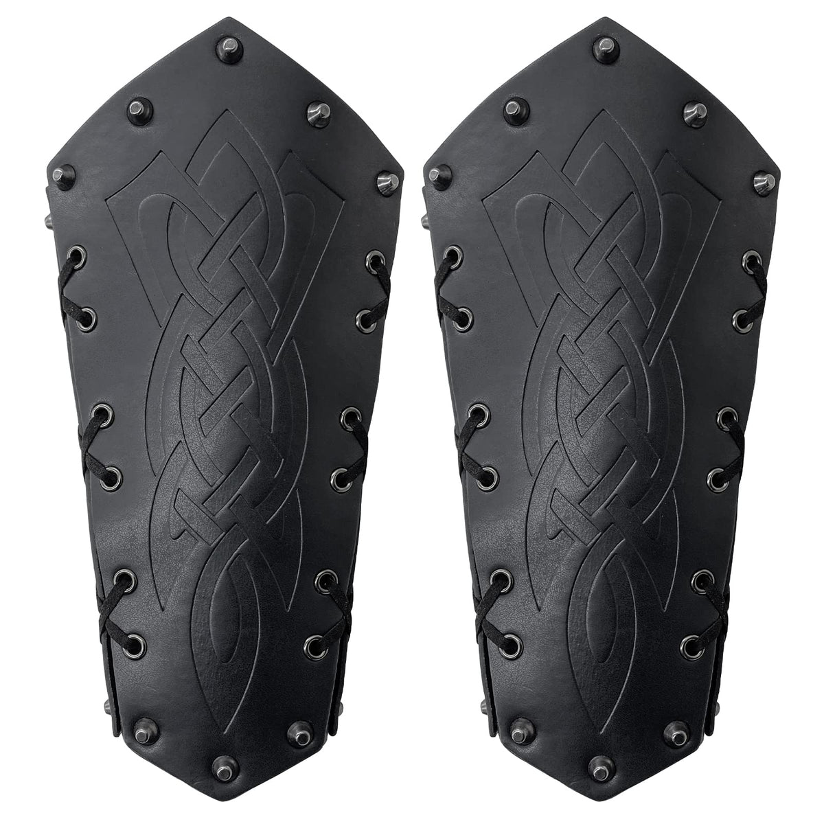 HiiFeuer Medieval Embossed Arm Bracers, Retro Faux Leather Knight Arm Gauntlets, Vintage Renaissance Arm Guards (Black A)